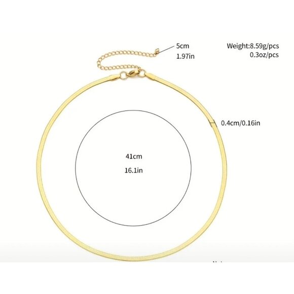 18k Gold Plated Minimalist Herringbone Necklace With Adjustable Chain - Picture 2 of 5